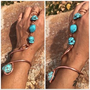 Adjustable Turquoise Howlite Bracelet/Ring Combo